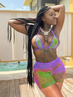 Sexy Mesh Fabric Tie Dye 3 Bikinis Sets