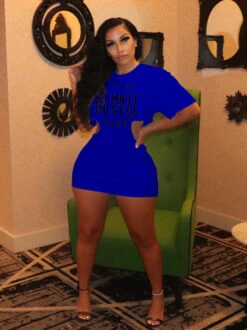 Attractive Letter Print Short Sleeve Summer Dress