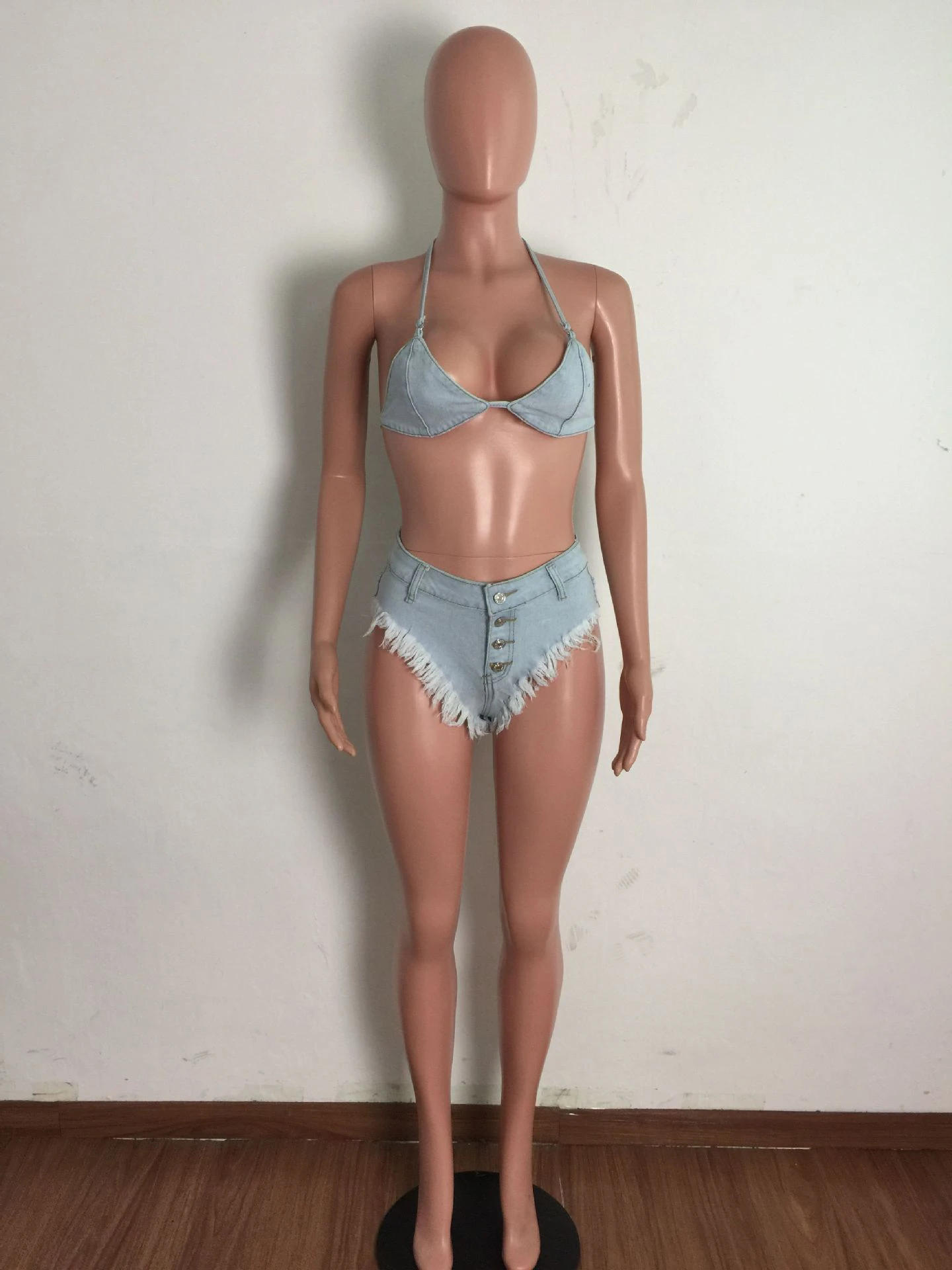 Tie Wrap Denim Sexy Backless Bikini Sets Summer 5 Tie Wrap Denim Sexy Backless Bikini Sets Summer - Image 3