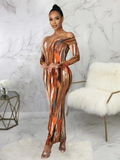 Tie Dye Printed Long Sleeve Bodycon Maxi Dress -BreezeWear Store P 20210706164521873 619