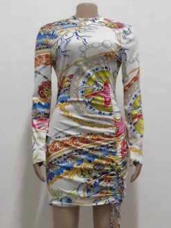 Euro Printed Ruched Bodycon Long Sleeve Dress -BreezeWear Store P 20210805173530148 482