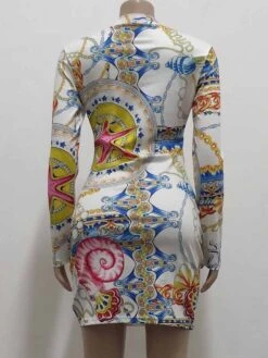 Euro Printed Ruched Bodycon Long Sleeve Dress -BreezeWear Store P 20210805173534620 738