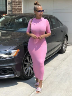 Popular Solid Fitted Short Sleeve Maxi Dress