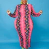 Plus Size Snake Print Casual Maxi Dress