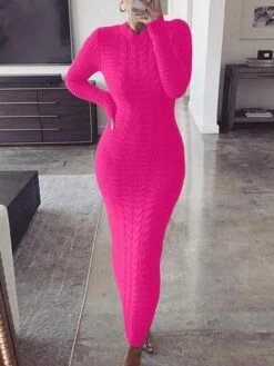 Fashion Pure Color Fitted Knitted Maxi Dresses