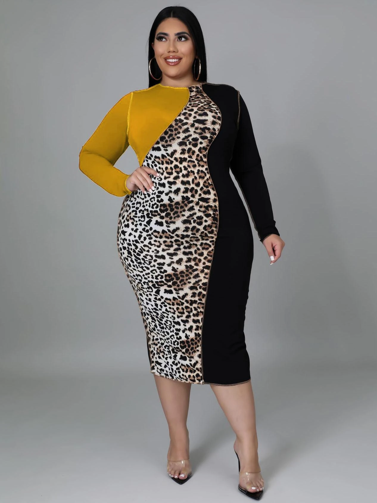 Leopard Patchwork Color Plus Size Sheath Dresses 4 Leopard Patchwork Color Plus Size Sheath Dresses - Image 2