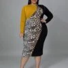 Leopard Patchwork Color Plus Size Sheath Dresses