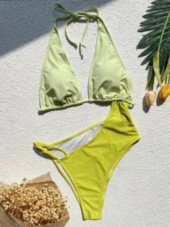 Solid Halter Open Back One Piece Bathing Suit -BreezeWear Store P 20211215164825832 734