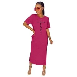 Fashion Cozy Letter Printing Short Sleeve Long Dress