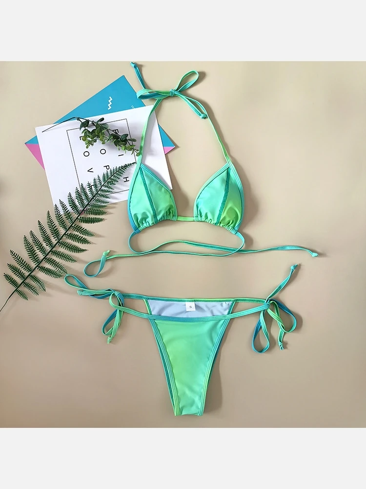 Gradient Design Halter Backless 2PCS Bikini Sets 6 Gradient Design Halter Backless 2PCS Bikini Sets - Image 4