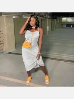 Casual Satin Zipper Up Backless Maxi Dress