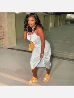 Casual Satin Zipper Up Backless Maxi Dress -BreezeWear Store P 20220302142107148 392