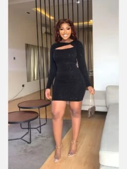 Latest Black Long Sleeve Short Dresses -BreezeWear Store P 20220315150456691 902