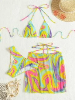 Fashion Sexy Halter Backless Printing Bikinis -BreezeWear Store P 20220323092126707 671