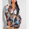 Euro Style Ruched Printed Long Sleeve Shirt Dress