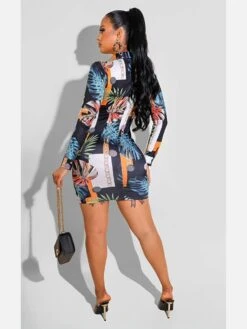 Euro Style Ruched Printed Long Sleeve Shirt Dress -BreezeWear Store P 20220323140618947 109