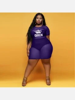 Sexy See Through Print Short Sleeve Bodycon Dress