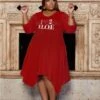 Plus Size Letter Printed Casual Long Sleeve Dresses