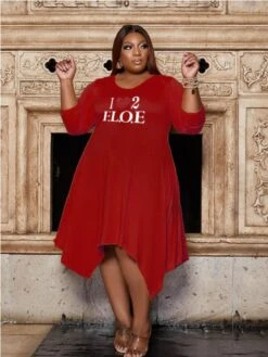 Plus Size Letter Printed Casual Long Sleeve Dresses