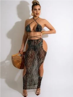 Halter Neck Open Back Three-Piece Sexy Swimsuit