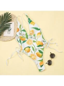 Lemon Printed V Neck Backless Sleeveless One Piece Swimsuits -BreezeWear Store P 20220331104532769 790