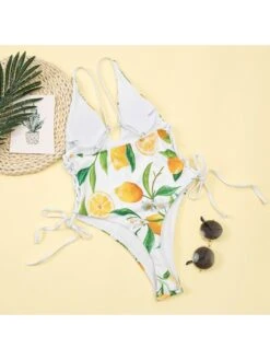 Lemon Printed V Neck Backless Sleeveless One Piece Swimsuits -BreezeWear Store P 20220331104534927 403