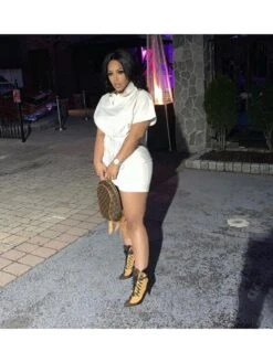 Pure Color Short Sleeve Tie Wrap Dress -BreezeWear Store P 20220406144046802 948