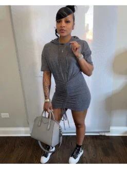 Summer Pure Color Short Sleeve Sheath Dress