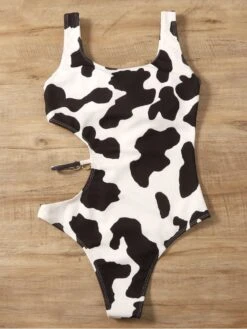 Cow Pattern Chain Hollowed Out One Piece Bodysuit -BreezeWear Store P 20220426101736745 952