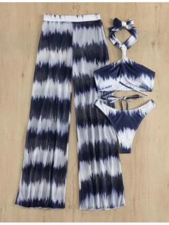 Contrast Color Halter Hollow Out Lace Up 3 Piece Bikini Sets -BreezeWear Store P 20220429003738811 964