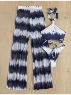 Contrast Color Halter Hollow Out Lace Up 3 Piece Bikini Sets -BreezeWear Store P 20220429003741344 515