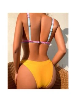 Sexy Yellow Backless Sleeveless Contrast Color Women's Split Bikini 7 Sexy Yellow Backless Sleeveless Contrast Color Women's Split Bikini -BreezeWear Store P 20220504171538641 862