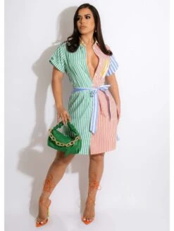 Fashion Stripe Short Sleeve Short Dresses