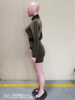 Trendy Houndstooth Mock Neck Long Sleeve Dress -BreezeWear Store P 20220509194042646 680