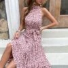 Beach Style Bandage Halter Neck Floral Maxi Dresses