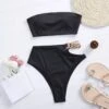 Strapless Metal Chain Patch Hollow Out 2 Piece Bikini Sets