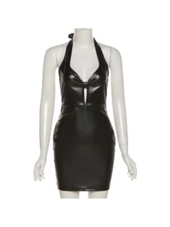 Women Sexy Leather Halter Solid Sleeveless Mini Dresses 9 Women Sexy Leather Halter Solid Sleeveless Mini Dresses -BreezeWear Store P 20220517185956492 706