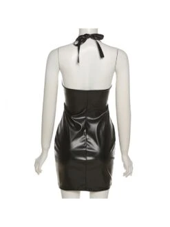 Women Sexy Leather Halter Solid Sleeveless Mini Dresses 11 Women Sexy Leather Halter Solid Sleeveless Mini Dresses -BreezeWear Store P 20220517190000898 989