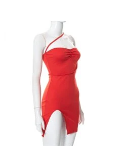 Summer Slant Strap Split Hem Red Sleeveless Dress -BreezeWear Store P 20220518144334779 475
