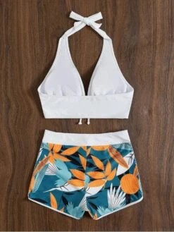 White Printed Beach 2 Piece Halter Bikini Sets -BreezeWear Store P 20220519003341530 570