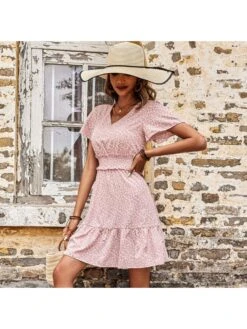 Bohemian Floral Printing Ruffled V-Neck Women's Dress -BreezeWear Store P 20220520121841566 174