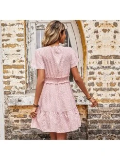 Bohemian Floral Printing Ruffled V-Neck Women's Dress -BreezeWear Store P 20220520121843842 318