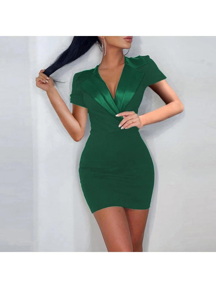 Trendy Pure Color Lapel Short Sleeve Dress 3 Trendy Pure Color Lapel Short Sleeve Dress