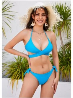 Sexy Backless Pure Color Bikini Set