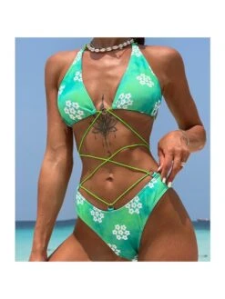 Women's Floral Print Crisscross Beach Swimsuit