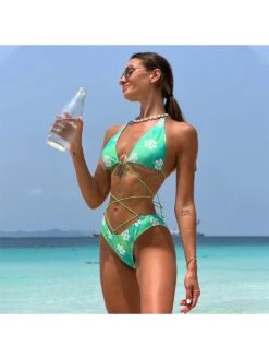 Women's Floral Print Crisscross Beach Swimsuit -BreezeWear Store P 20220523134941362 153