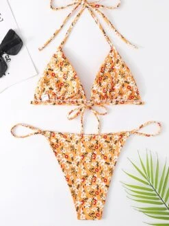 Sexy Floral Printing Halter Bandage Women's Bikini -BreezeWear Store P 20220523171903094 613