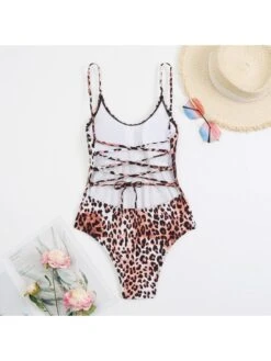 Sexy Leopard Print Printing Bandage Backless Women's One-Piece Bikini -BreezeWear Store P 20220524023745351 724