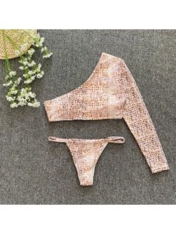 Sexy Printing Inclinded Shoulder Women's Bikini -BreezeWear Store P 20220524023943424 471