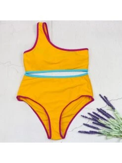 Fashion Off Shoulder Contrast Color One Shoulder Women's Bikini -BreezeWear Store P 20220524025243318 627